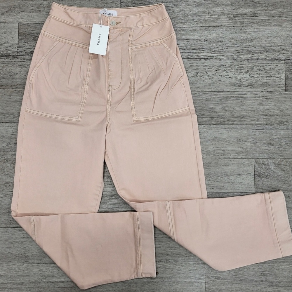 NWT FRAME Denim Pleated Carrot Trouser in Washed Muted Spanish Vanilla Sz: 27”